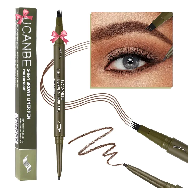 UCANBE Crayon Sourcils Double Extrémité – Pointe 4 Fourchettes + Crayon Gel pour les Yeux, Brun Foncé