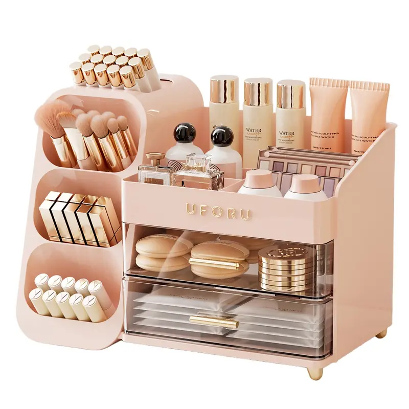 UFORU Organisateur Maquillage pour Vanity – Porte-Pinceaux, Tiroirs et Grand Rangement