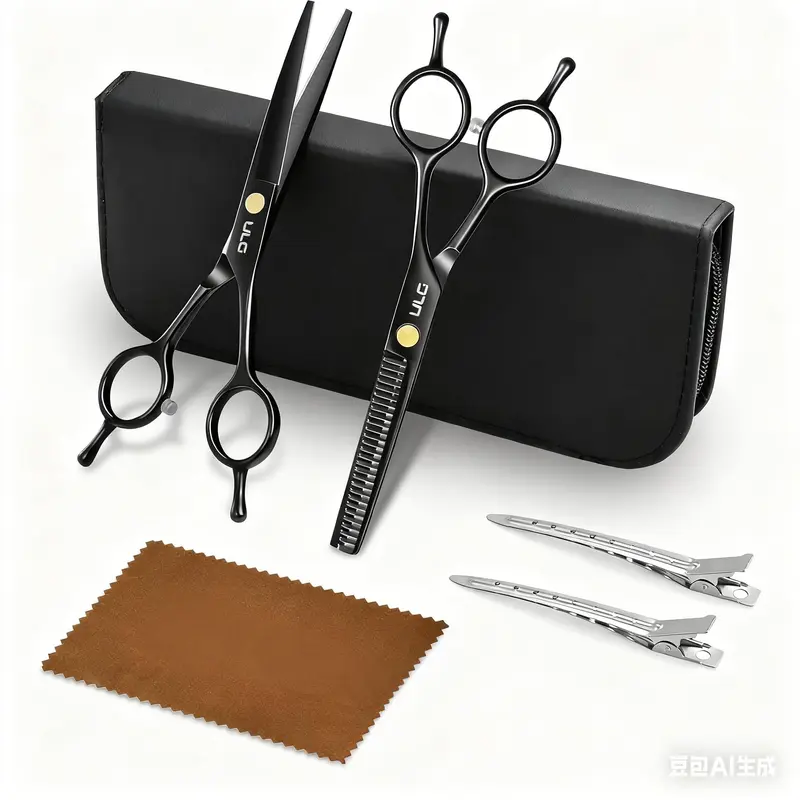 ULG Ciseaux de coiffure professionnels 6,5 pouces – Ensemble effileurs texturisant en acier japonais noir