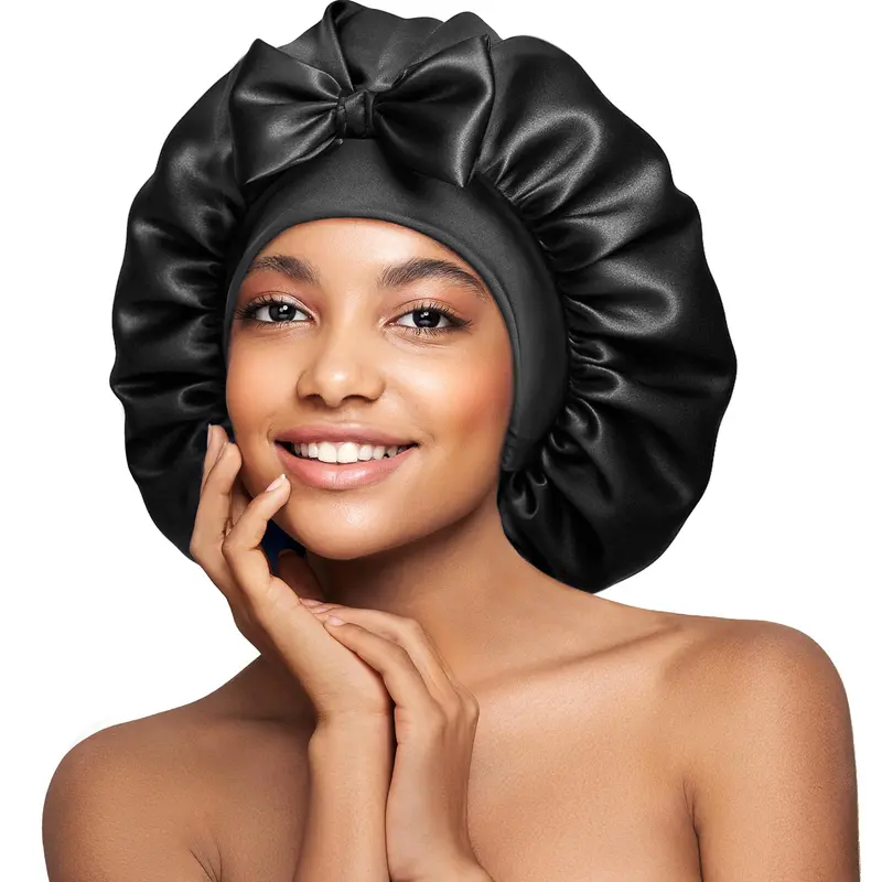 Umisleep Bonnet en Soie Mulberry Double Face 22 Momme – Grand, Anti-glisse, Noir Profond