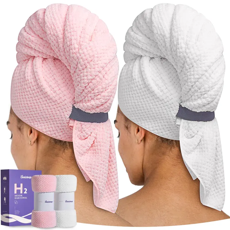 Umisleep Serviette Microfibre Extra Large pour Cheveux Bouclés et Épais – Lot de 2