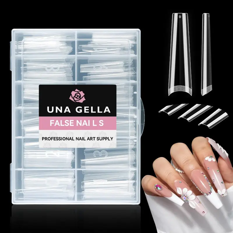 UNA GELLA Coffin Tips Extra Long – 216 pièces, 12 tailles XXL, boîte pratique pour salon et bricolage