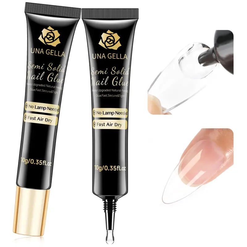 UNA GELLA Colle Ongles Sans Lampe – Gel Fort et Séchage Rapide 10ml x2