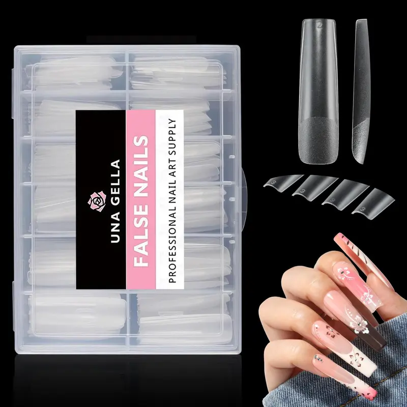 UNA GELLA – Embouts Gel Carré Long XXL Pré-File, 120 Pièces Transparents Soft Gel