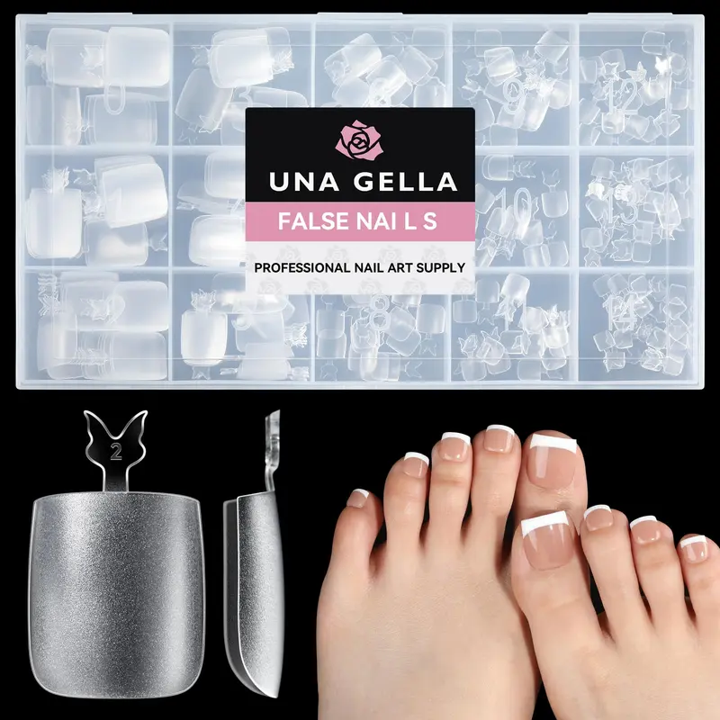 UNA GELLA Extensions d'ongles d'orteils Carré Long – 312 pièces, 15 tailles