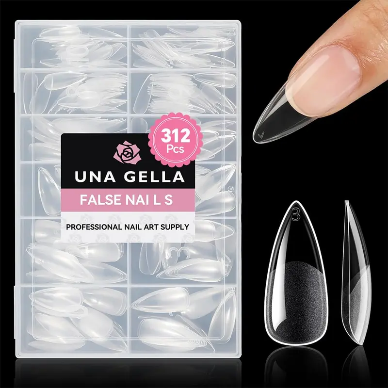 UNA GELLA Pointes Gel Stiletto Plein Recouvrement – 312 Pièces, Sans Courbe en C, 12 Tailles, Pour Salon et DIY