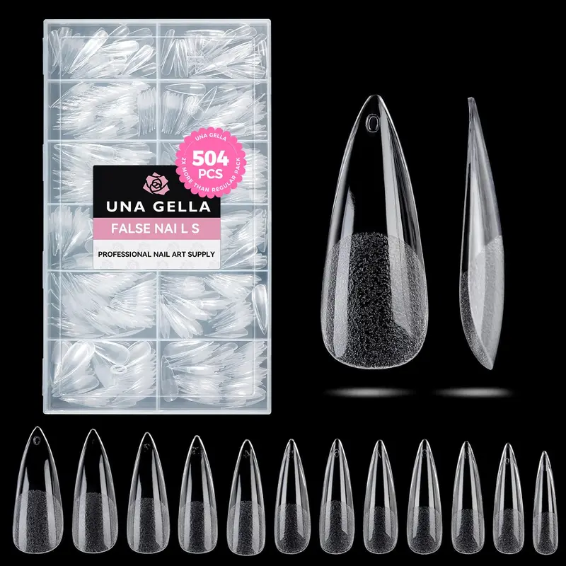 UNA GELLA Pointes Stiletto Longues – 504PCS, Faux Ongles Plein, Pré-Émoutés, Kit Manucure à Faire soi-même