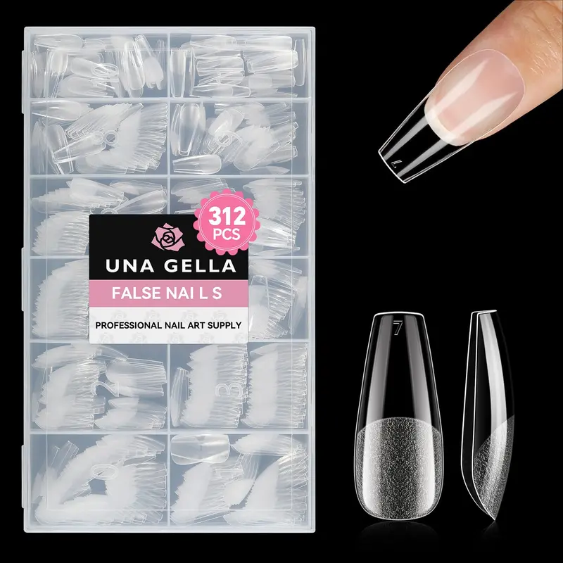 UNA GELLA Tips Forme Cercueil Medium – 312 Pièces, Gel Transparent, 12 Tailles