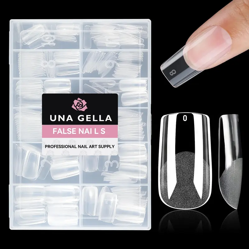 UNA GELLA Tips Gel Carré Moyen Demi-Mat – 312 pièces, Faux Ongles Gel Pleins pour Bricolage à Domicile et Salon