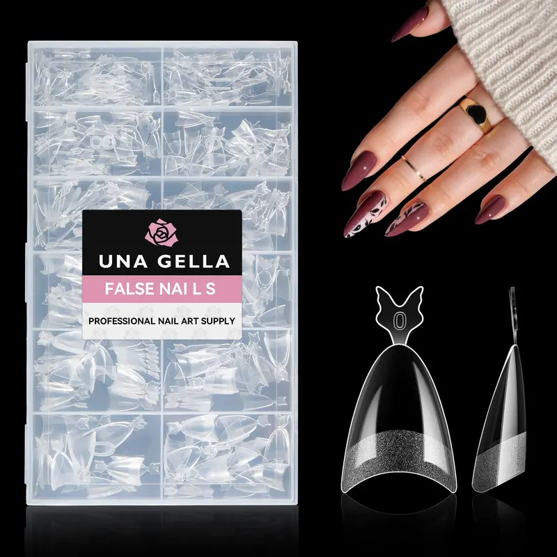 UNA GELLA Tips Ongles Amande Demi-Couverte – 312 Pièces, 12 Tailles, Manche Papillon