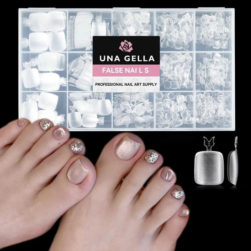 UNA GELLA Tips Ongles d’Orteil – 504 Pièces, Préformés Squoval Matte pour Extensions à Domicile