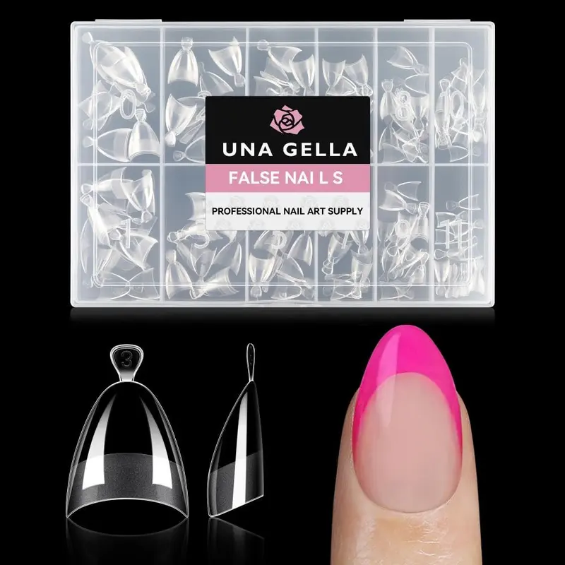 UNA GELLA – Tips Ongles Gel Amande Demi-Couvrant, 264 Pièces, 12 Tailles, Prise en Main Facile, Art Des Ongles Fait Maison