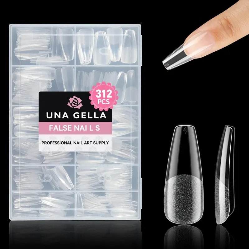 UNA GELLA Tips Ongles Gel Longs Forme Cercueil – Préformés, 312 Pièces
