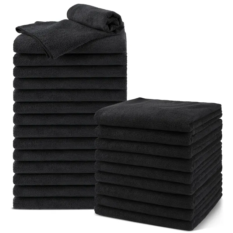 UNIMADE Serviettes de Salon en Microfibre – Lot de 24 Noires 16x29, Absorption Rapide