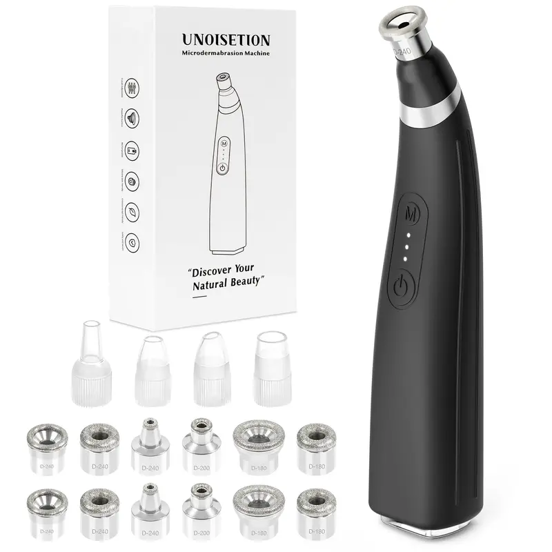 UNOISETION Appareil de microdermabrasion au diamant – outil dermabrasion facial rechargeable (12 têtes diamant)
