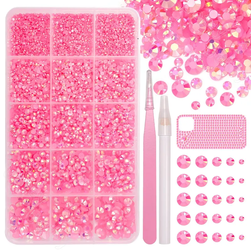 Uotey – 16000 strass en résine rose pour bricolage, kit complet avec pince et stylo pour ongles et décorations