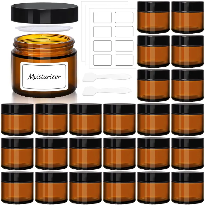 UPBUD Bocaux en Verre Ambre 2oz – Lot de 24 avec Couvercles, Étiquettes et Spatules