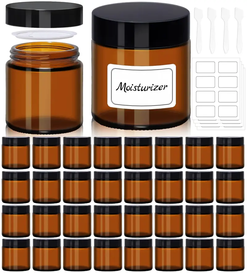 UPBUD Bocaux Verre Ambré 4 oz – Lot de 32 avec Couvercles, Étiquettes et Cuillères