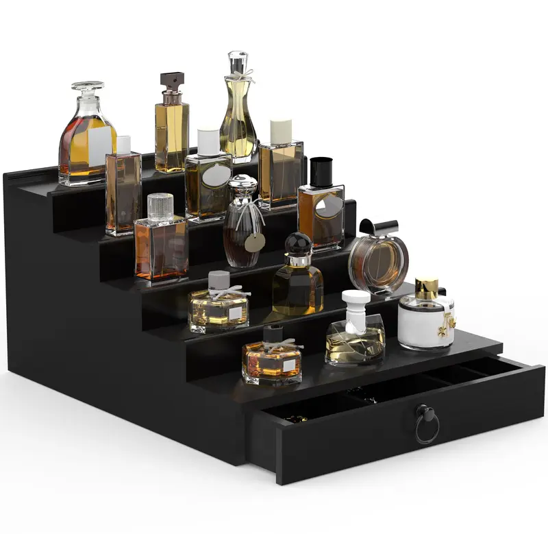 Upcessory Organisateur de Parfums pour Hommes – Étagère Noire 5 Niveaux avec Tiroir et Compartiment Caché