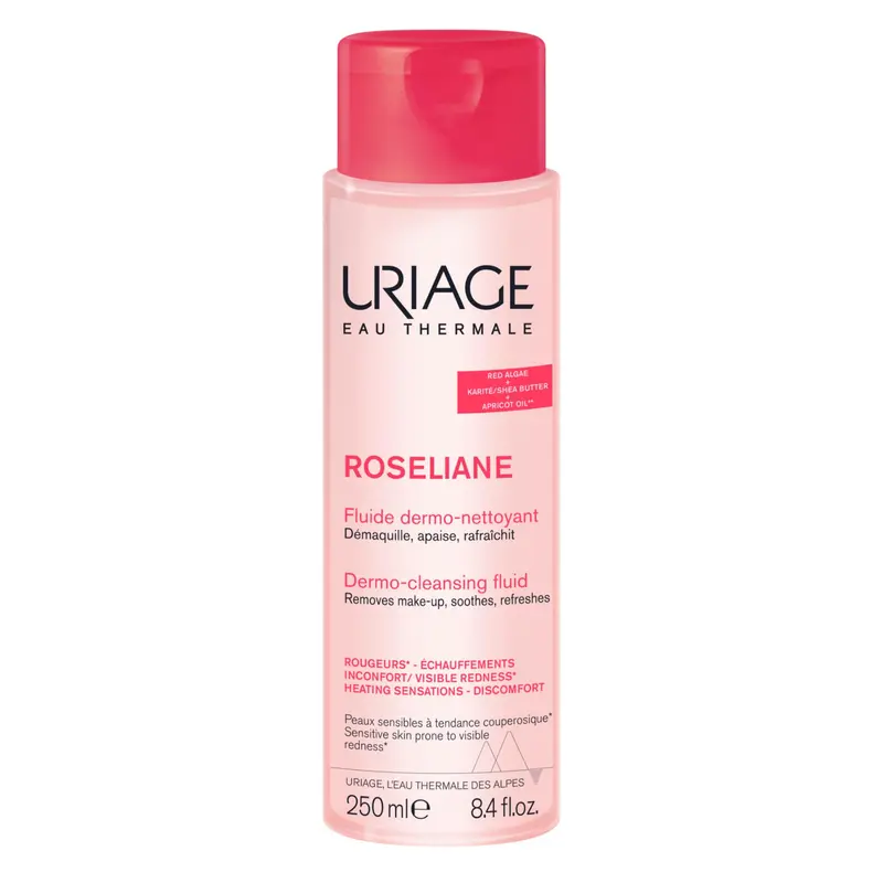 Uriage Roseliane Dermo-Démaquillant Fluide – Nettoyage visage et yeux, Calendula, Rose et Huile d'Amande