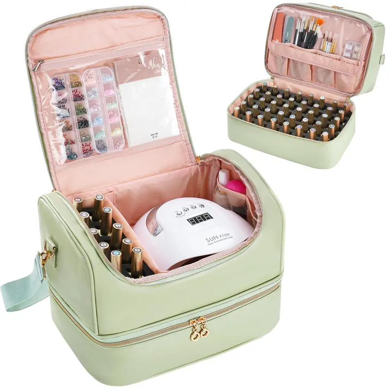 Uross Organisateur de Vernis à Ongles – 50 Bouteilles, Trousse Professionnelle Verte