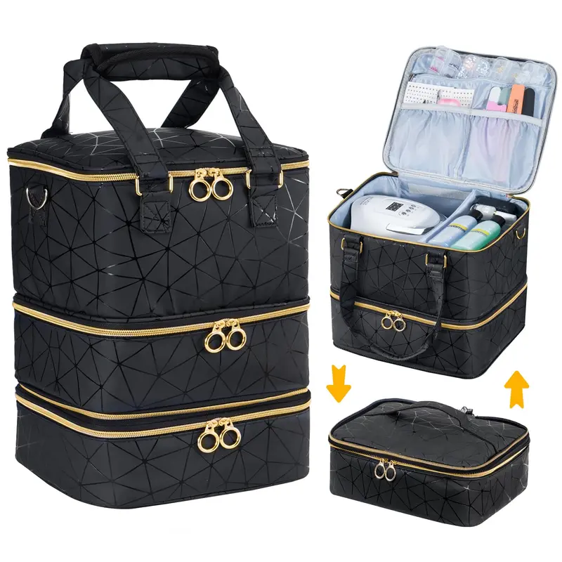 Uross Organiseur Vernis à Ongles – Sac 60 Bouteilles, Lampe et Trousse (Noir)
