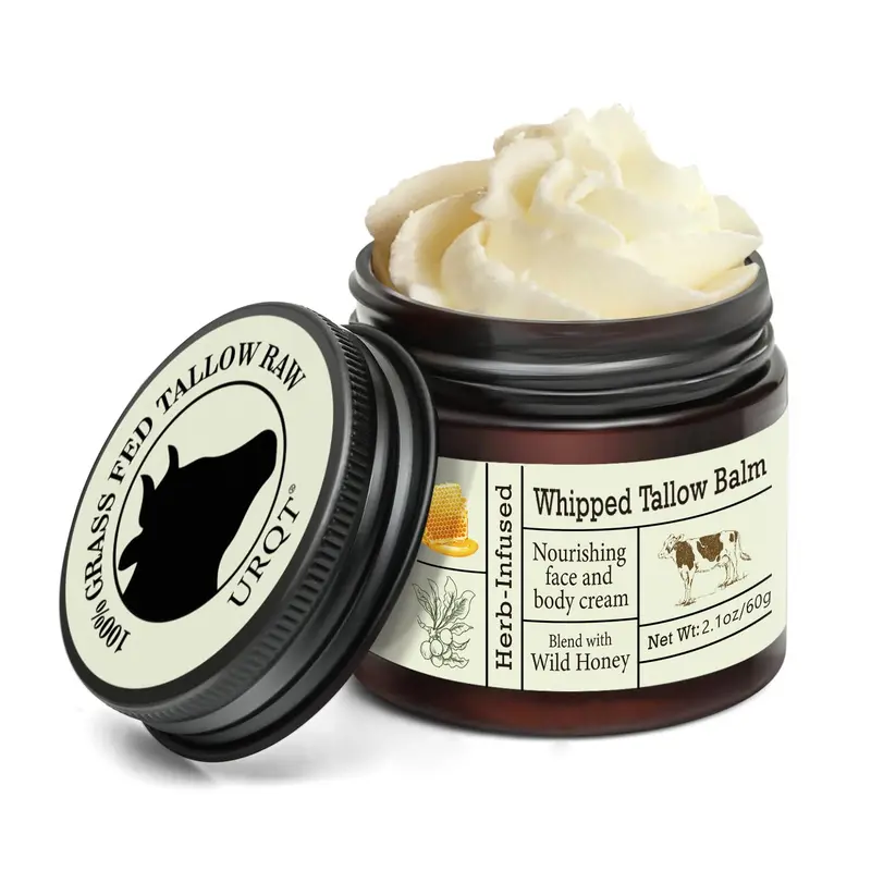URQT Tallow de Bœuf Bio Fouetté au Miel – Hydratation Profonde pour Visage et Corps – Soin Naturel pour une Peau Douce et Ferme