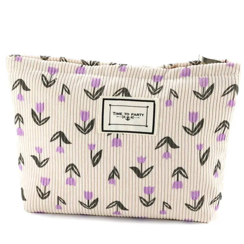 URSKYTOUS Sac à Maquillage Floral Grand – Trousse de Voyage Violet pour Femmes
