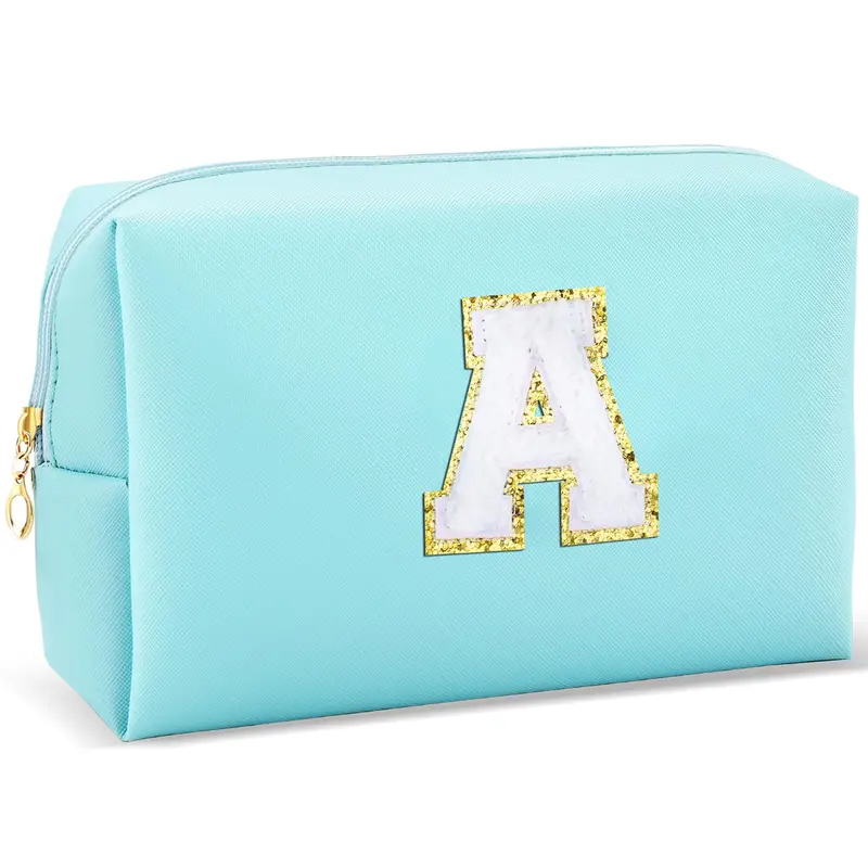 URSKYTOUS Trousse de Maquillage Initiales Personnalisée Bleue — Pochette Cosmétique Portable et Étanche