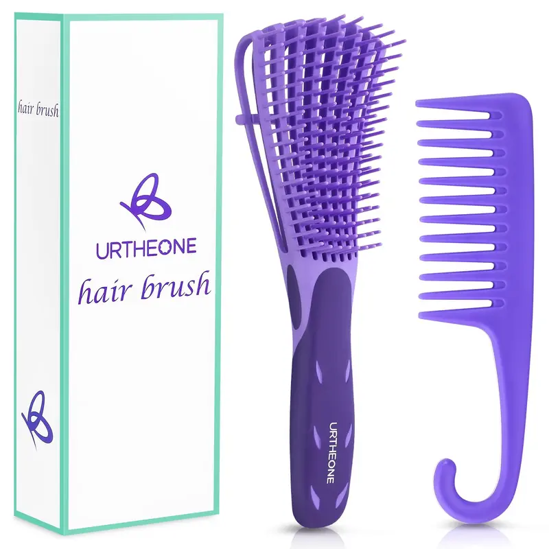 URTHEONE - Brosse Démêlante pour Adultes et Enfants | Cheveux Afro 3a-4c, Poignée Ergonomique (Violet)