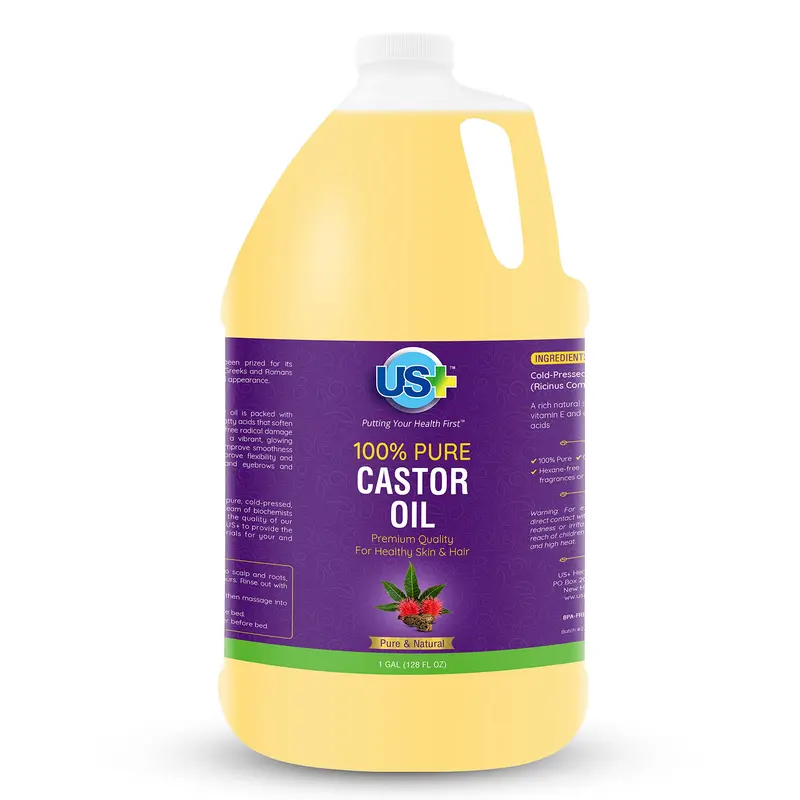 US+ - 100% Pure Huile de Ricin - Pressée à Froid, Non Raffinée, Sans Hexane - Qualité USP (1 galon)