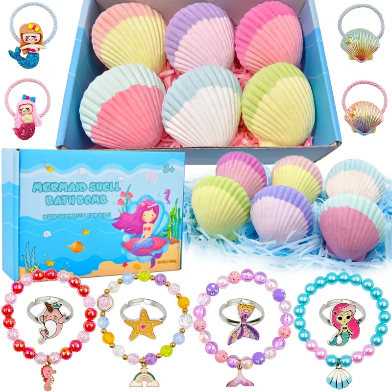 Usand – Bombes de Bain Sirène pour Enfants, Lot de 6 avec Surprise Bijoux – Coffret Cadeau