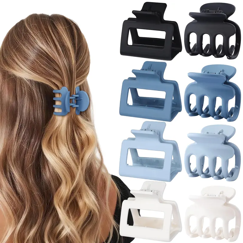 USDNICE Pinces à cheveux de taille moyenne – Ensemble de 8 pièces, 2 styles (petites et carrées) pour cheveux fins – Bleu Mat