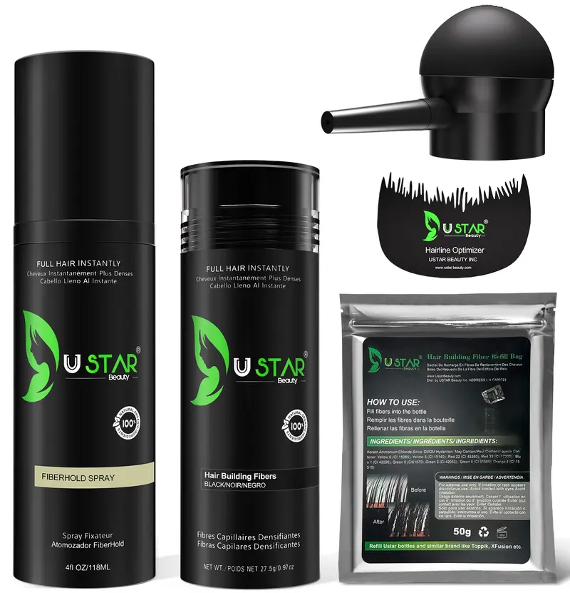 USTAR Fibres capillaires 5 en 1 (77,5 g) – Apparence plus dense et naturelle