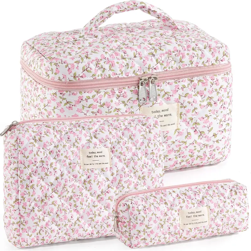UUYUUY Ensemble Trousse Maquillage Floral 3 Pièces en Coton – Voyage et Organisation