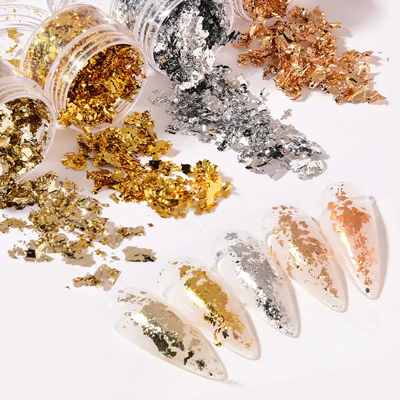 UVANKAUP Feuilles d’or métalliques – Ensemble 4 bouteilles pour ongles, résine et bricolage