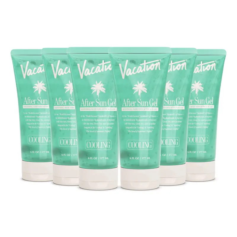 VACATION Mini Gel Après-Soleil — Gel hydratant et rafraîchissant, pack voyage 6x30 ml, sans alcool