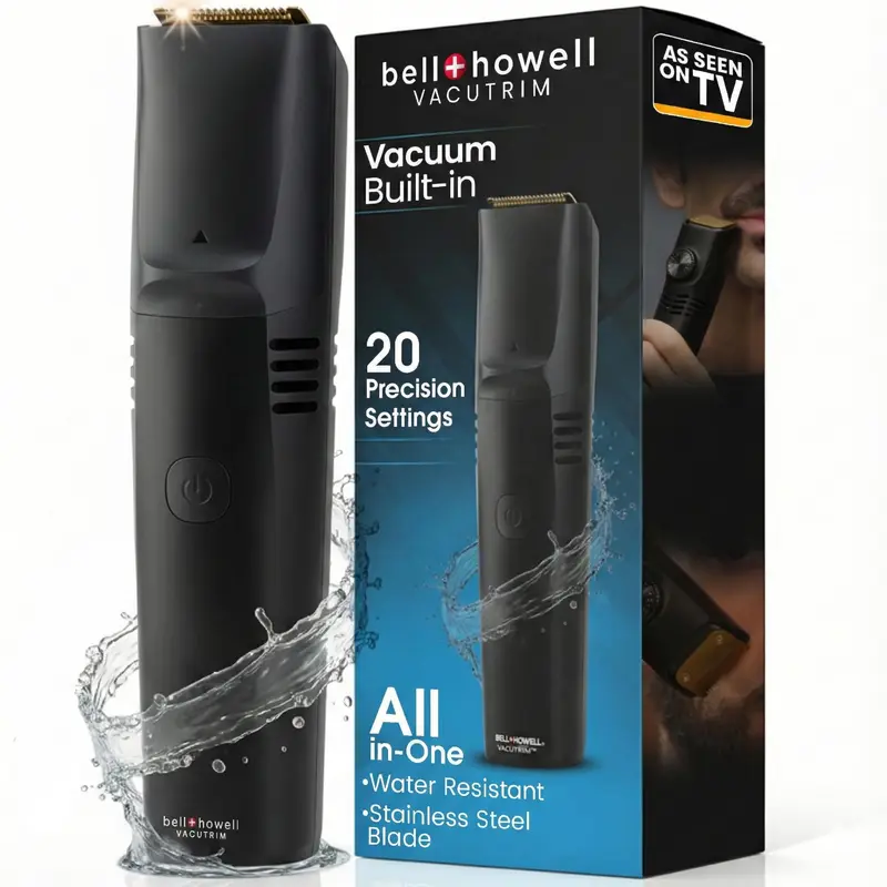 Vacutrim Tondeuse barbe sans fil – Bell+Howell, 20 réglages, aspiration intégrée, 7,5 pouces