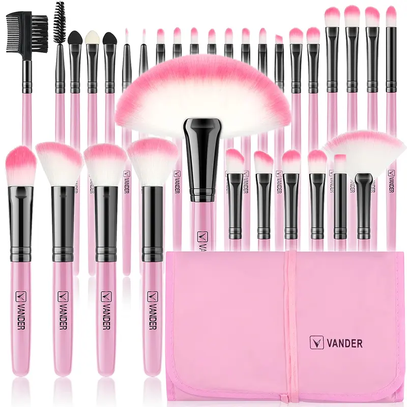 Vander – Ensemble de pinceaux maquillage 32 pièces – Pinceaux professionnels doux en synthétique, Rose