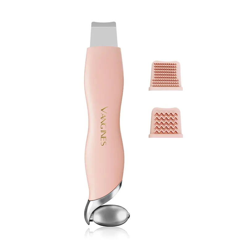 Vangines Outil Gratte-Comédons et Spatule Nettoyage des Pores – Rouleau Facial Refroidissant + 2 Têtes Silicone (Rose Poussière)