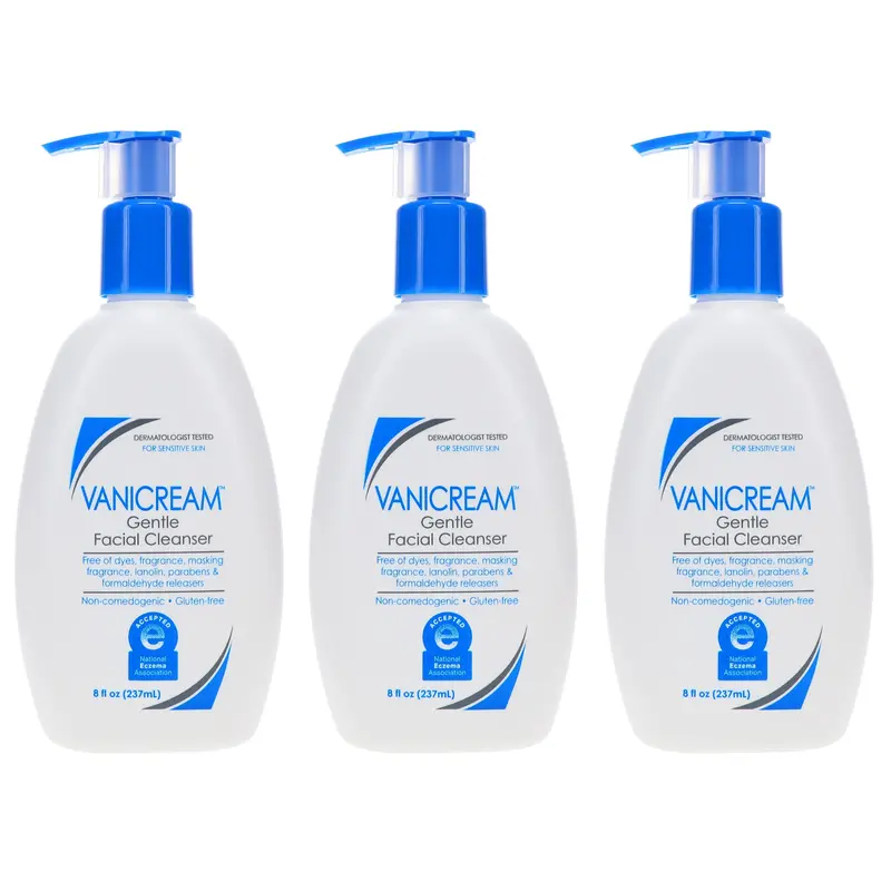 Vanicream Nettoyant Visage Doux pour Peau Sensible – Pack de 3 bouteilles 236 ml Sans Parfum