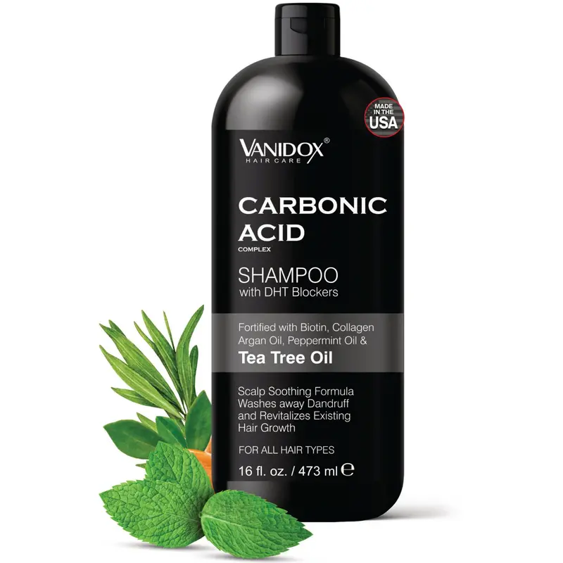 VANIDOX Carbonic Acid Shampoo – Bloqueurs DHT, Stimule la pousse, Sans sulfate, 16 oz, Fabriqué aux États‑Unis