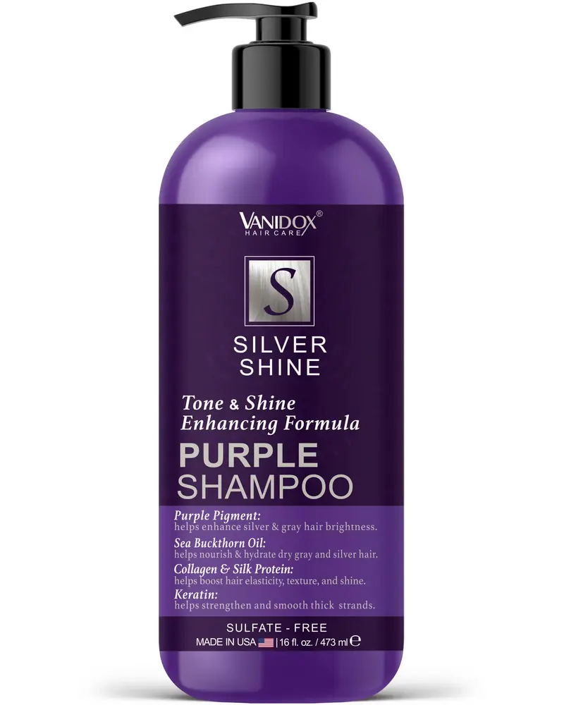 VANIDOX Shampoing Violet Tonifiant pour Cheveux Gris et Argentés – Sans sulfates, 473 ml