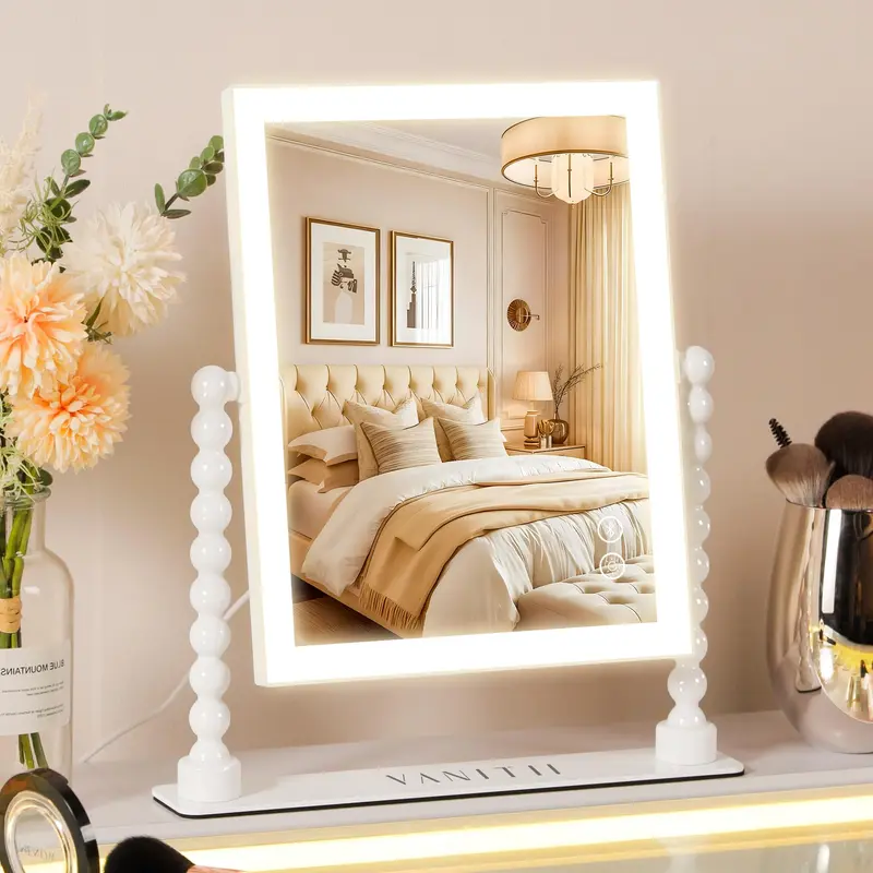 VANITII GLOBAL Miroir Vanity avec Éclairage 3 Couleurs, Haut-Parleur Bluetooth, Grossissement 10x, Rotation 360° – 9x12