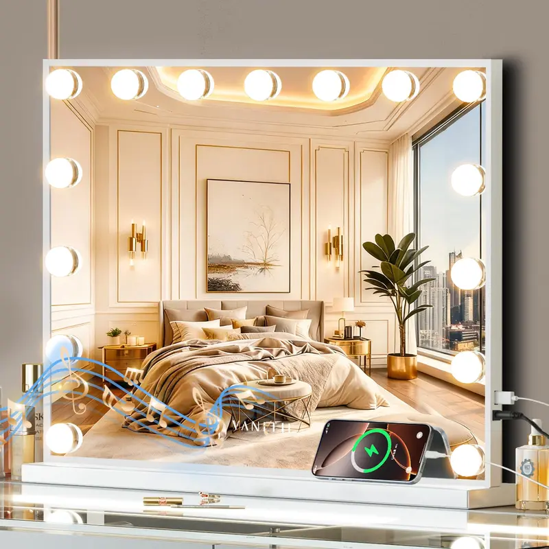 VANITII GLOBAL - Miroir Vanity Hollywood lumineux avec lumières et haut-parleur Bluetooth