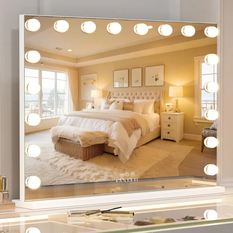 VANITII Hollywood Miroir Vanity avec Lumières – 22,8 x 31,5 po, USB, 18 LED, 3 Couleurs