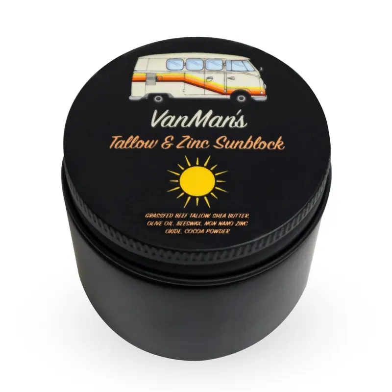 VanMan Company - Crème Solaire Zinc et Tallow SPF 20, Minéraux Non Nano, Hydratante et Résistante à l'Eau - 80 g