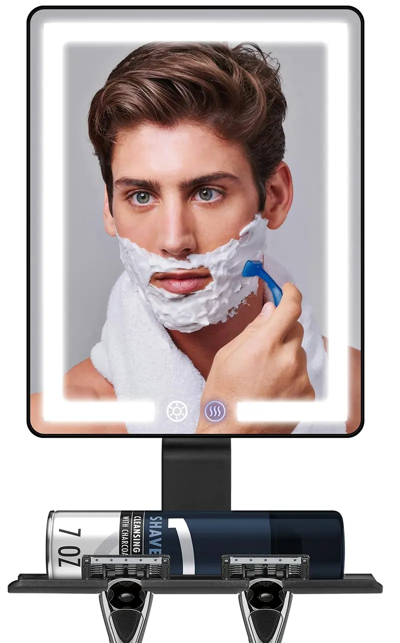 Vanmirr Miroir de Douche Anti-Buée Chauffant 12,5×8 pouces — Rechargeable 5000mAh