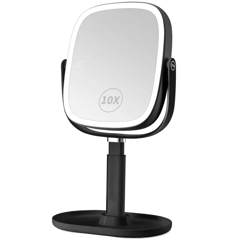 Vanmirr Miroir de Maquillage Éclairé 1x/10x – 8,5 po, Batterie 2600mAh, LED, Rotatif 360°