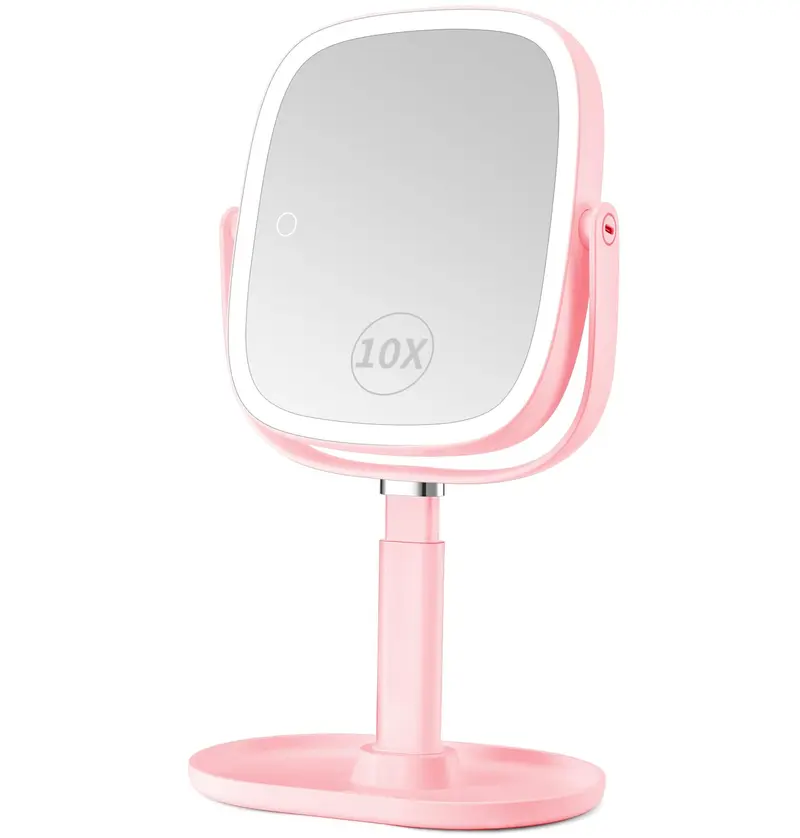 Vanmirr Miroir Maquillage Éclairé – 1x/10x, 8,5'', Batterie Rechargeable 2600mAh, Hauteur Réglable, 3 Couleurs – Rose